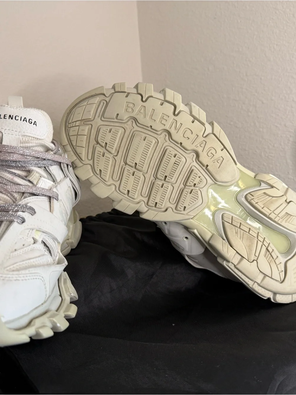 Balenciaga Men’s Track Sneakers in Off-White and Light Gray